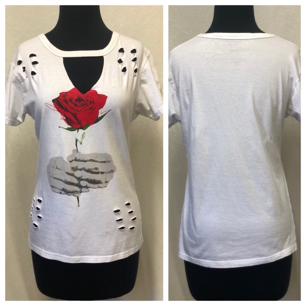 White T-Shirt with Red Rose